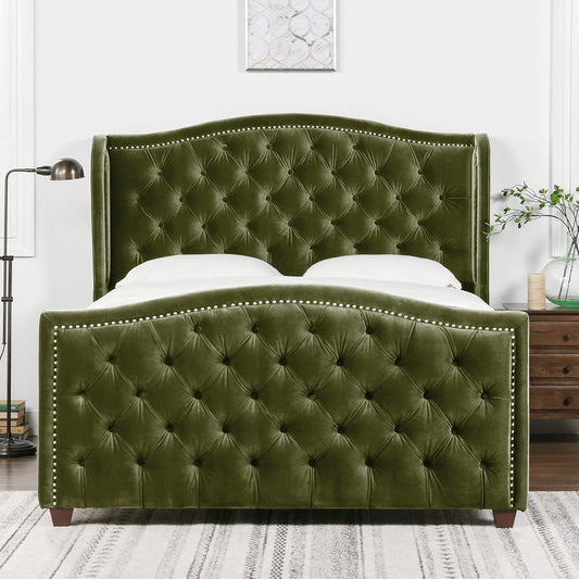 Marcella Platform, Queen, Olive Green Performance Velvet