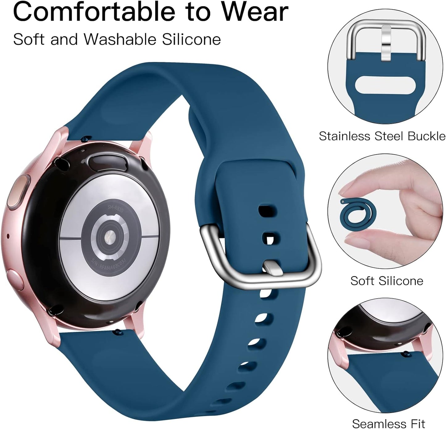 6 Pack Bands Compatible for Samsung Galaxy Watch 4/Active 2 40Mm 44Mm/Active, Watch 4 Classic 46Mm 42Mm,Watch 3 41Mm,Galaxy Watch 42Mm,20Mm Soft Silicone Wristband Replacement Women Men Small